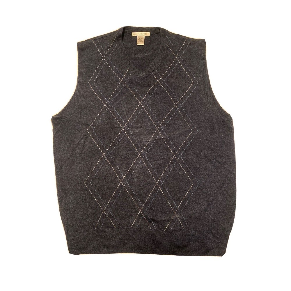 Geoffrey Beene Argyle Sweater Vest Mens Size XL Blue Sleeveless Pullover Career